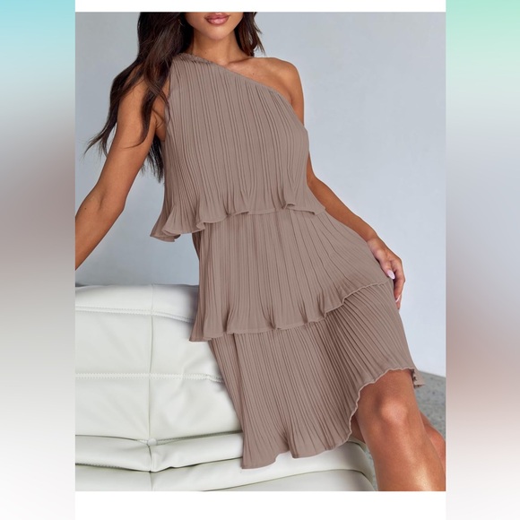 Nsbonu Women's Summer One Shoulder Backless Mini Dress - Ruffle Tiered Sleeveless Sundress - View #12